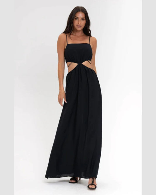 Black dress with designer waist cuts